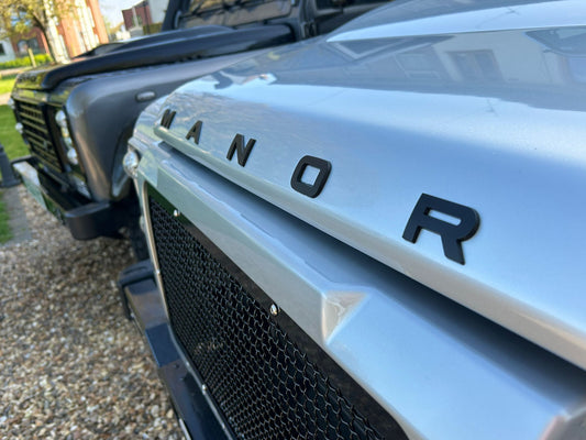 Land Rover Defender MANOR Gloss Black Bonnet Lettering